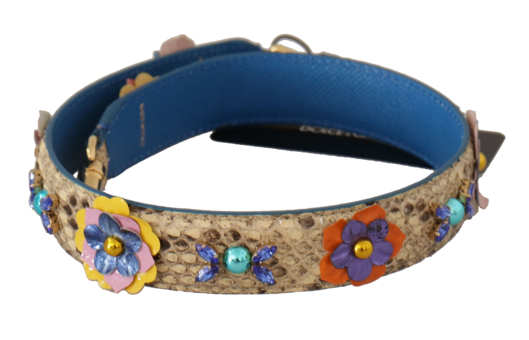 Dolce & Gabbana Beige Python Leather Floral Studded Shoulder Strap | Regal Royce