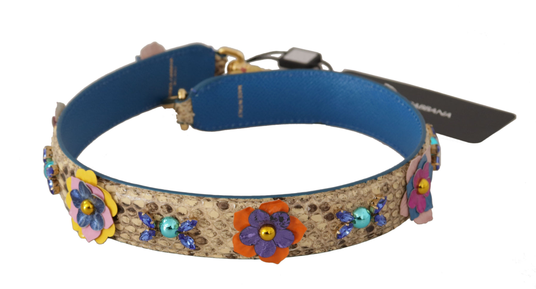 Dolce & Gabbana Beige Python Leather Floral Studded Shoulder Strap | Regal Royce