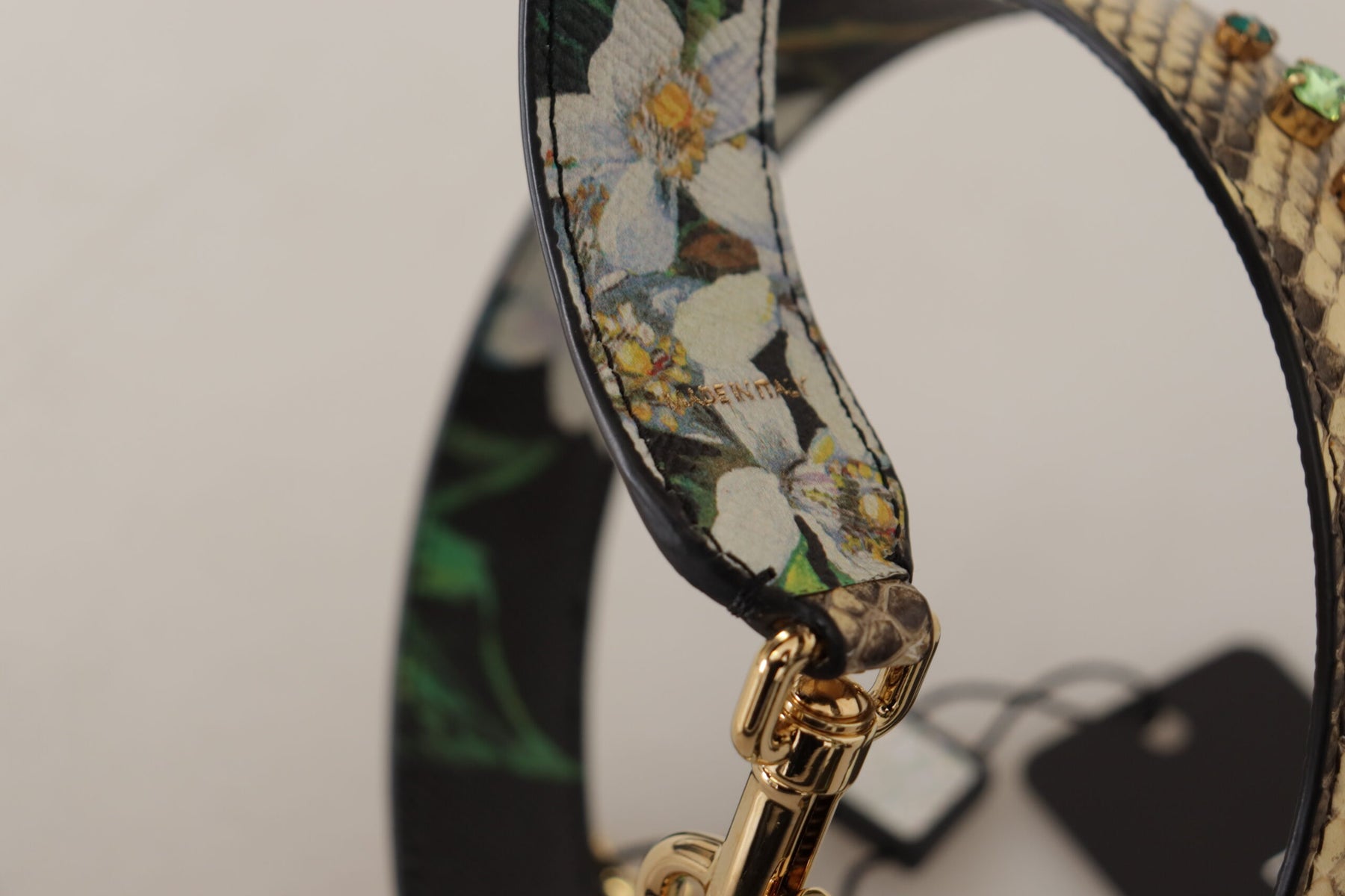 Dolce & Gabbana Beige Exotic Leather Crystals Reversible Shoulder Strap | Regal Royce