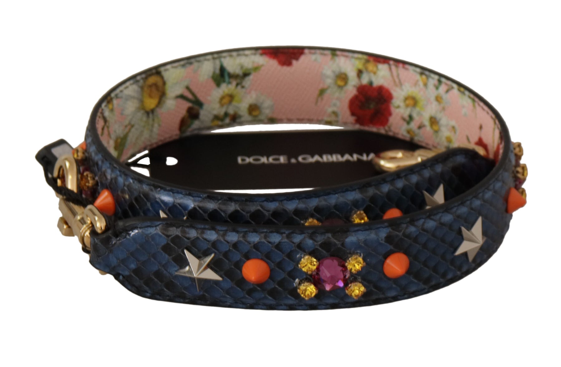 Dolce & Gabbana Blue Exotic Leather Crystals Reversible Shoulder Strap | Regal Royce
