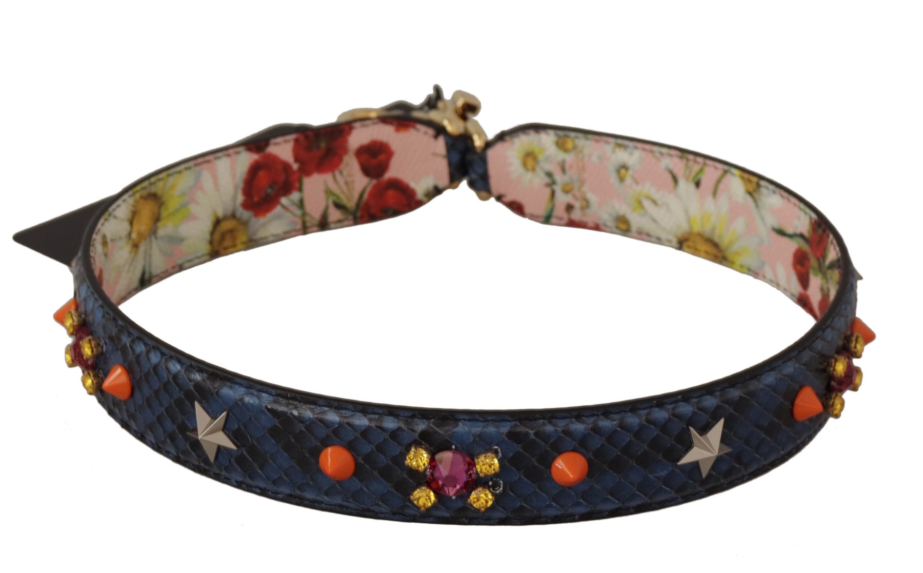 Dolce & Gabbana Blue Exotic Leather Crystals Reversible Shoulder Strap | Regal Royce
