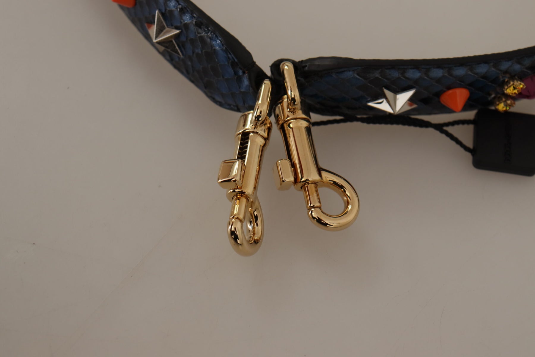 Dolce & Gabbana Blue Exotic Leather Crystals Reversible Shoulder Strap | Regal Royce