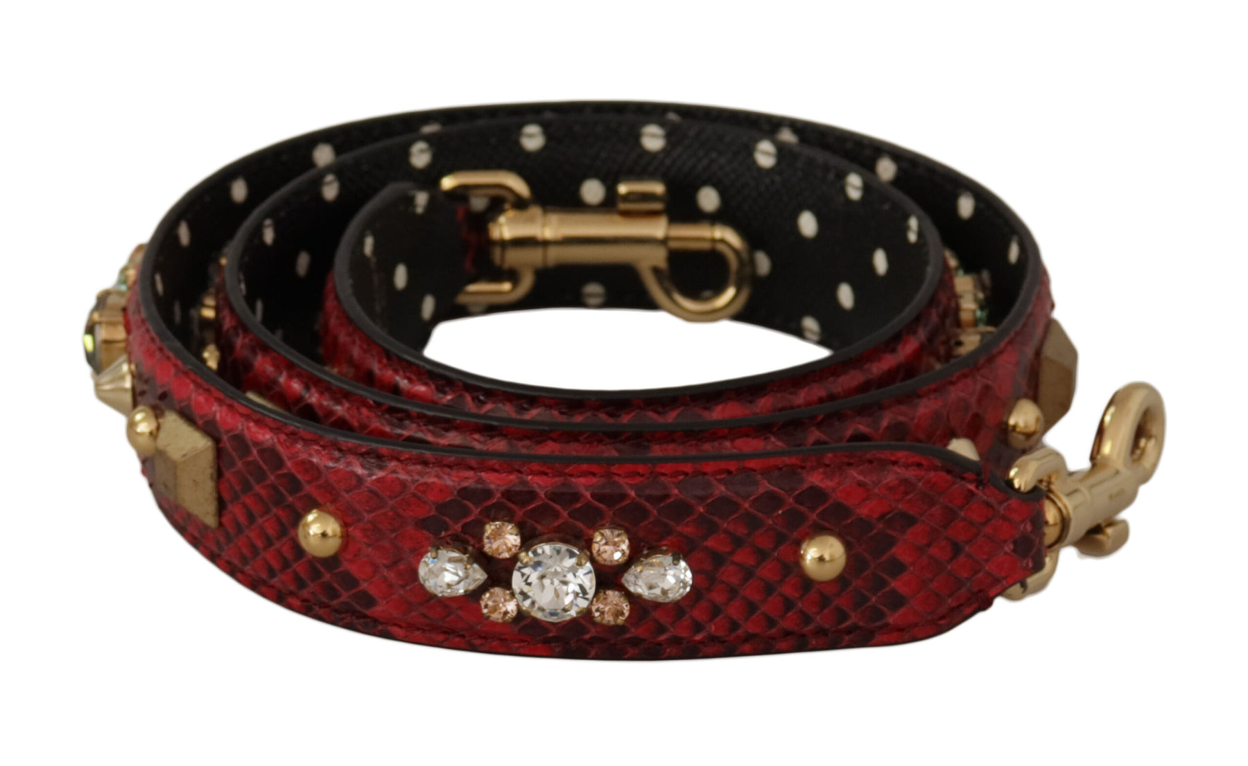 Dolce & Gabbana Red Python Leather Crystals Reversible Shoulder Strap | Regal Royce