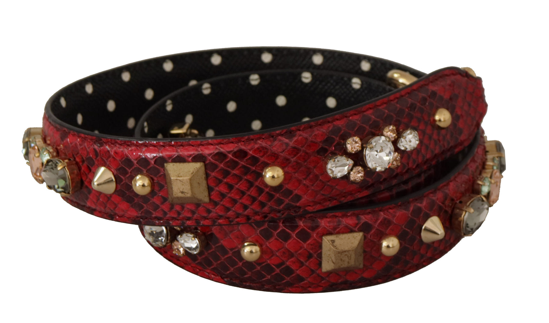 Dolce & Gabbana Red Python Leather Crystals Reversible Shoulder Strap | Regal Royce