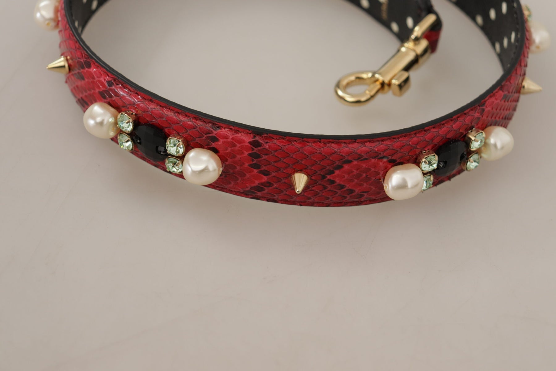 Dolce & Gabbana Red Python Leather Crystals Reversible Shoulder Strap | Regal Royce