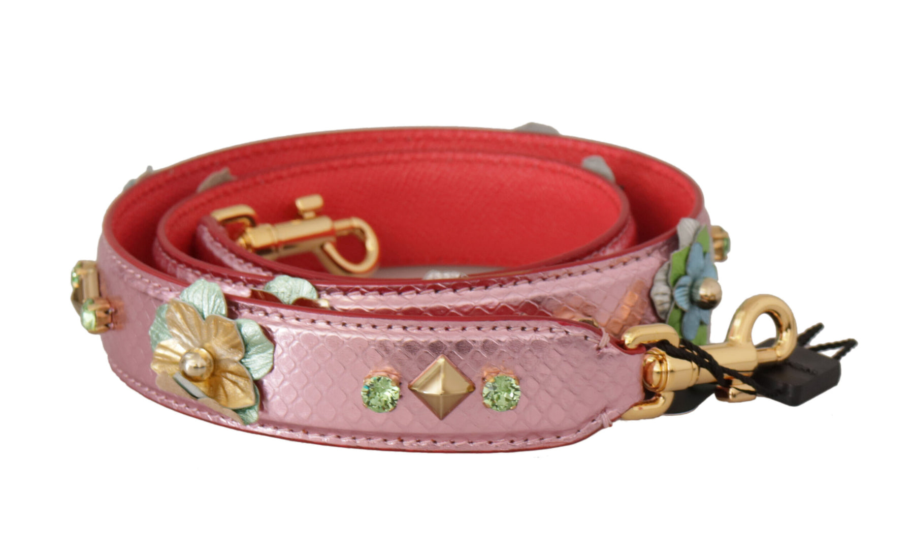 Dolce & Gabbana Metallic Pink Leather Studded Shoulder Strap | Regal Royce