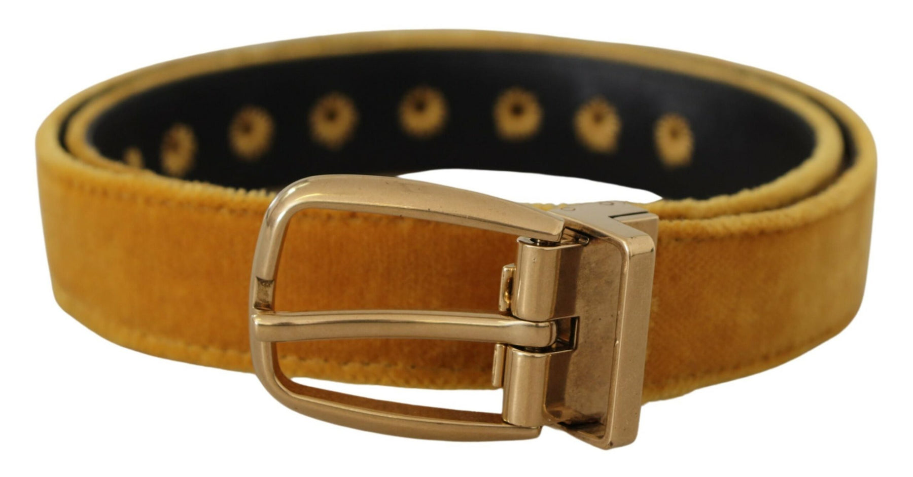 Dolce & Gabbana Mustard Velvet Gold Logo Engraved Metal Buckle Belt | Regal Royce