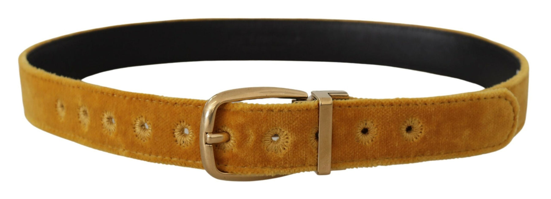 Dolce & Gabbana Mustard Velvet Gold Logo Engraved Metal Buckle Belt | Regal Royce