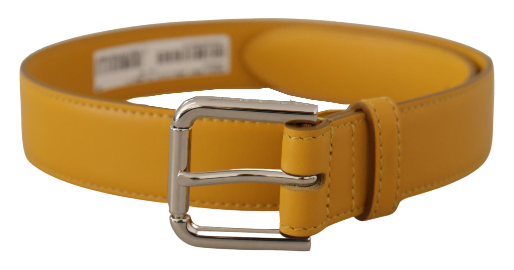 Dolce & Gabbana Yellow Leather Silver Tone Logo Metal Buckle Belt | Regal Royce