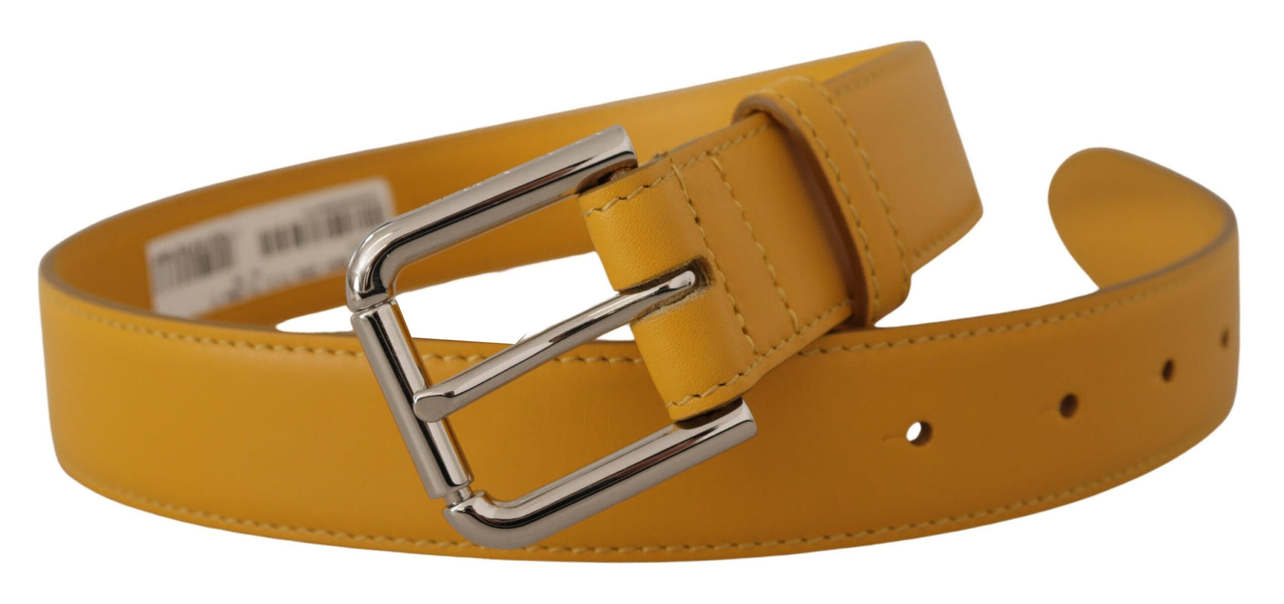 Dolce & Gabbana Yellow Leather Silver Tone Logo Metal Buckle Belt | Regal Royce