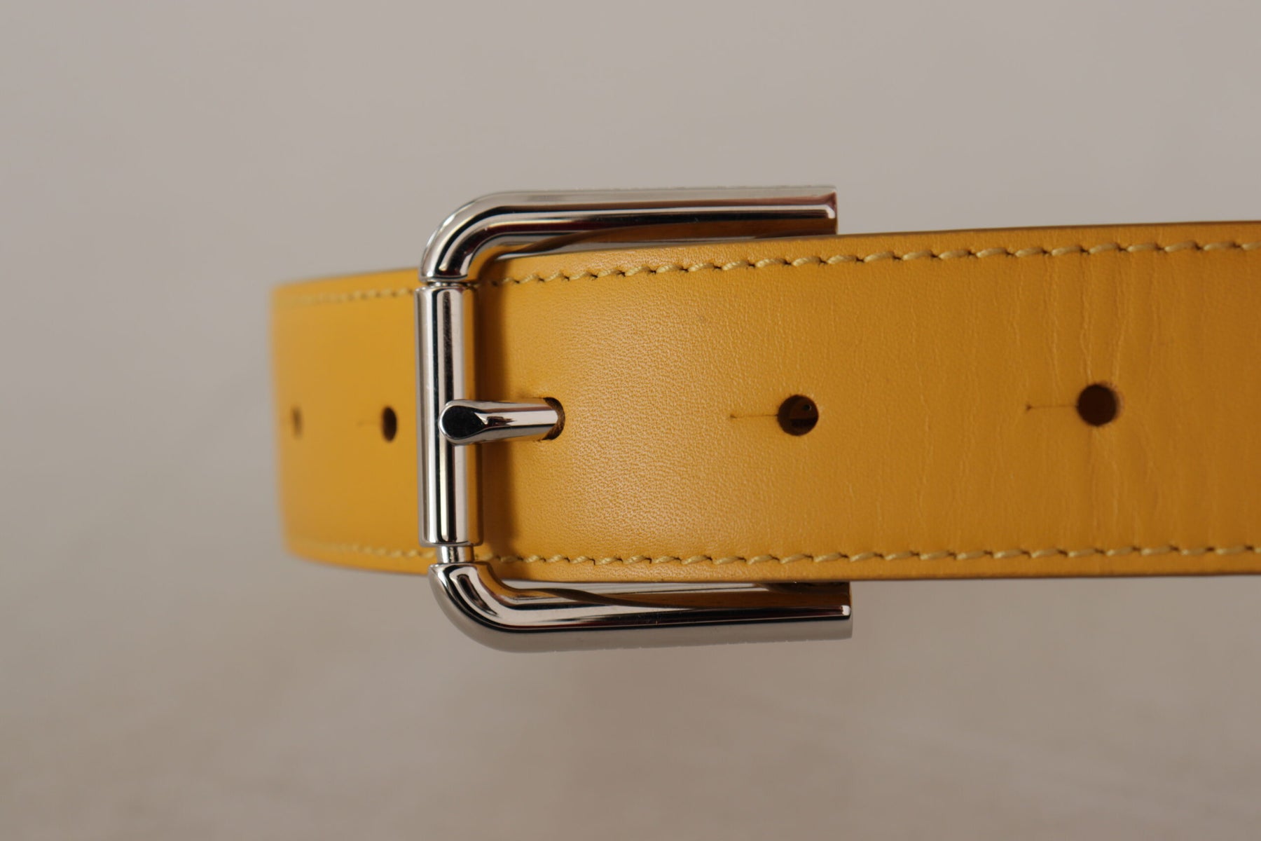 Dolce & Gabbana Yellow Leather Silver Tone Logo Metal Buckle Belt | Regal Royce