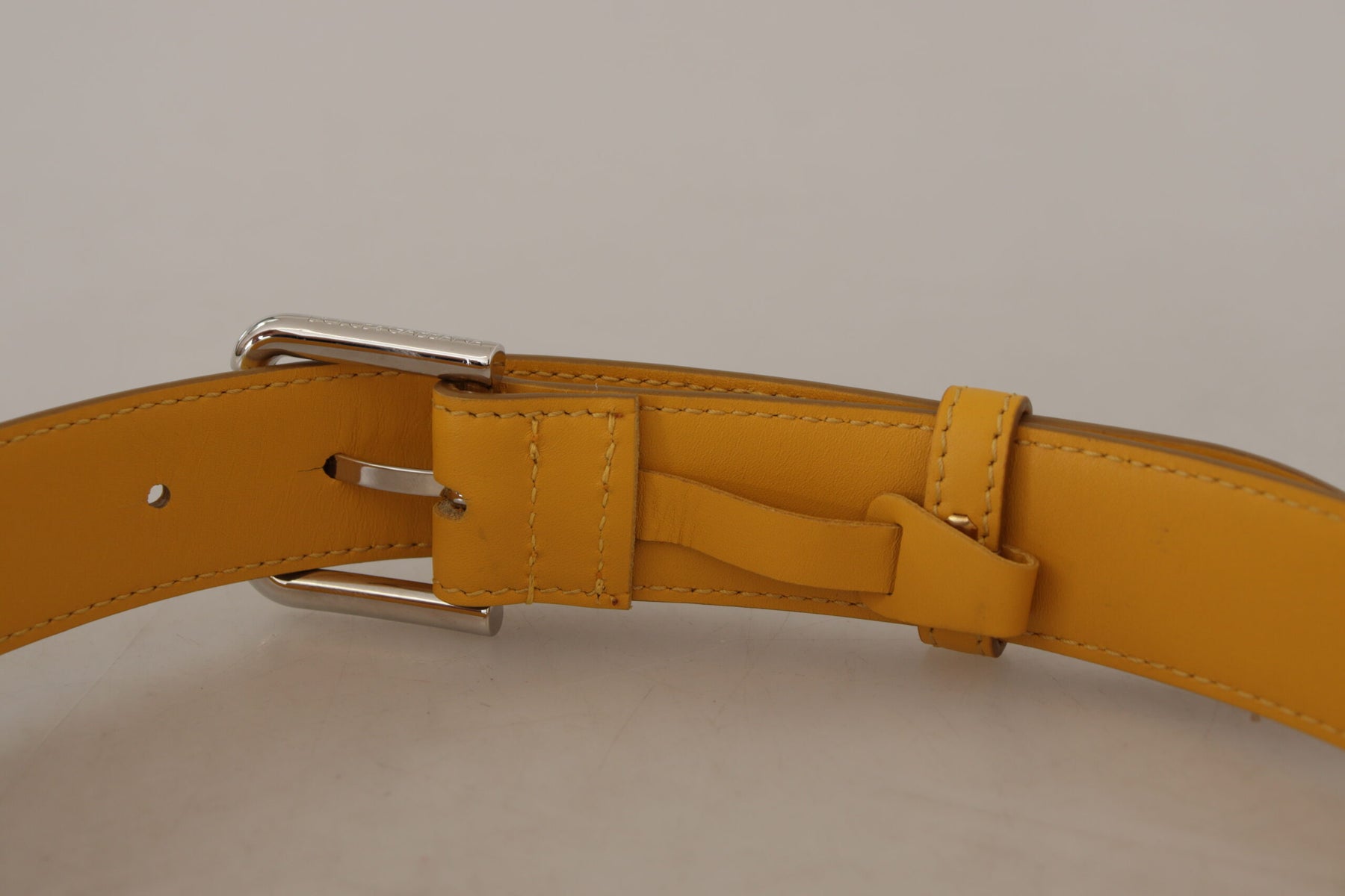 Dolce & Gabbana Yellow Leather Silver Tone Logo Metal Buckle Belt | Regal Royce