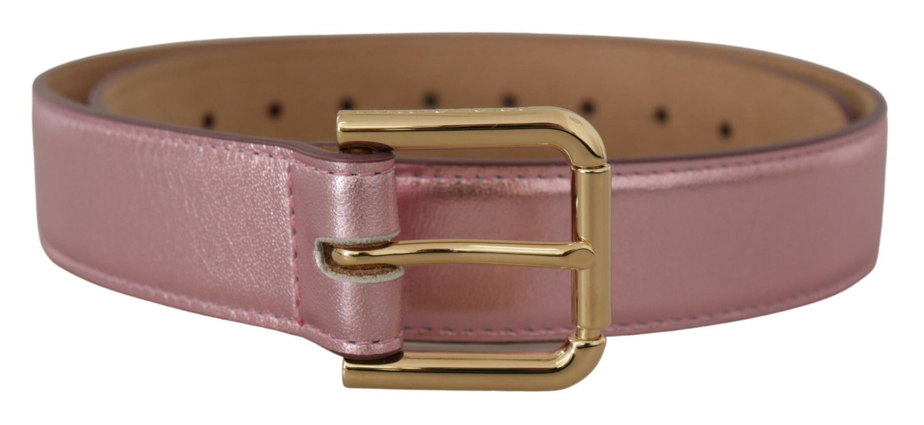 Dolce & Gabbana Metallic Pink Polished Leather Logo Metal Buckle Belt | Regal Royce