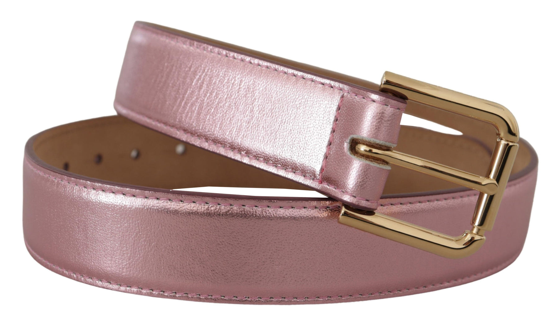 Dolce & Gabbana Metallic Pink Polished Leather Logo Metal Buckle Belt | Regal Royce