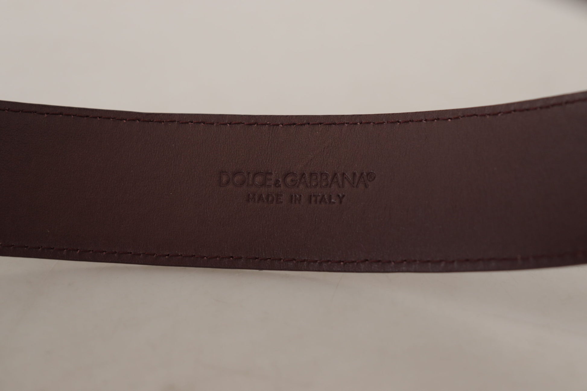 Dolce & Gabbana Maroon Calf Leather Wide Logo Engraved Buckle Belt