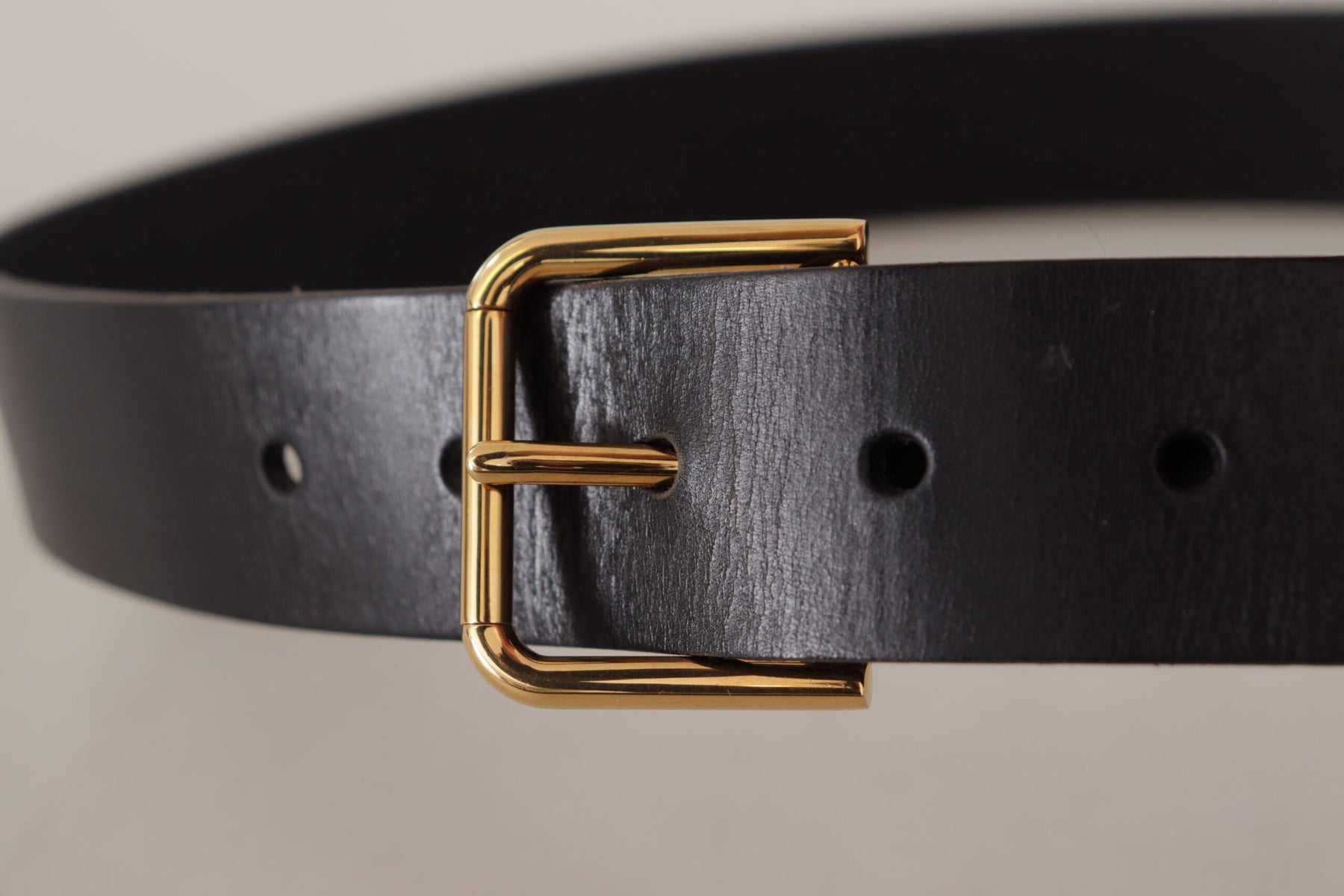Dolce & Gabbana Black Calf Leather Gold Tone Logo Metal Buckle Belt | Regal Royce