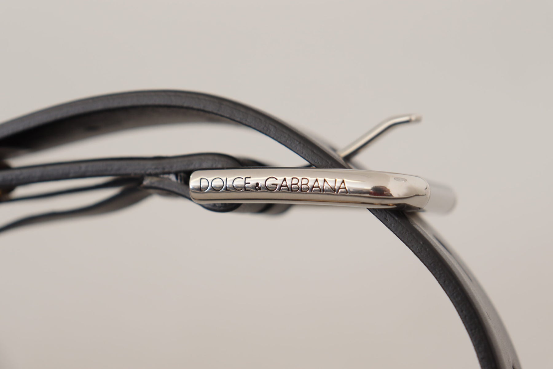 Dolce & Gabbana Black Leather Eyelet Silver Tone Metal Buckle Belt | Regal Royce