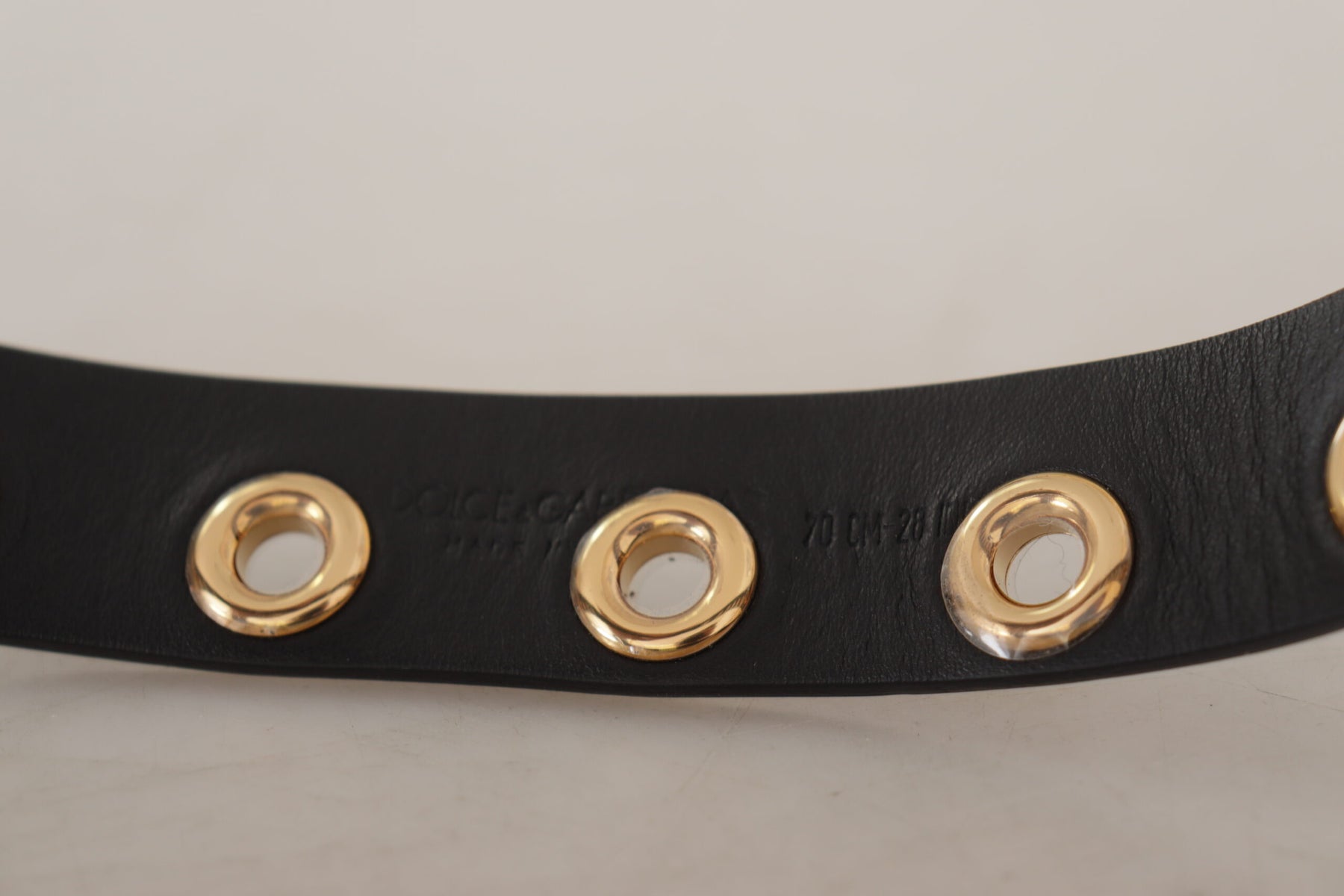 Dolce & Gabbana Black Leather Eyelet Silver Tone Metal Buckle Belt | Regal Royce