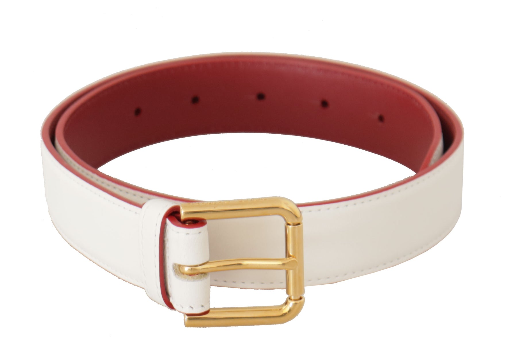 Dolce & Gabbana White Calf Leather Two-Toned Gold Metal Buckle Belt | Regal Royce