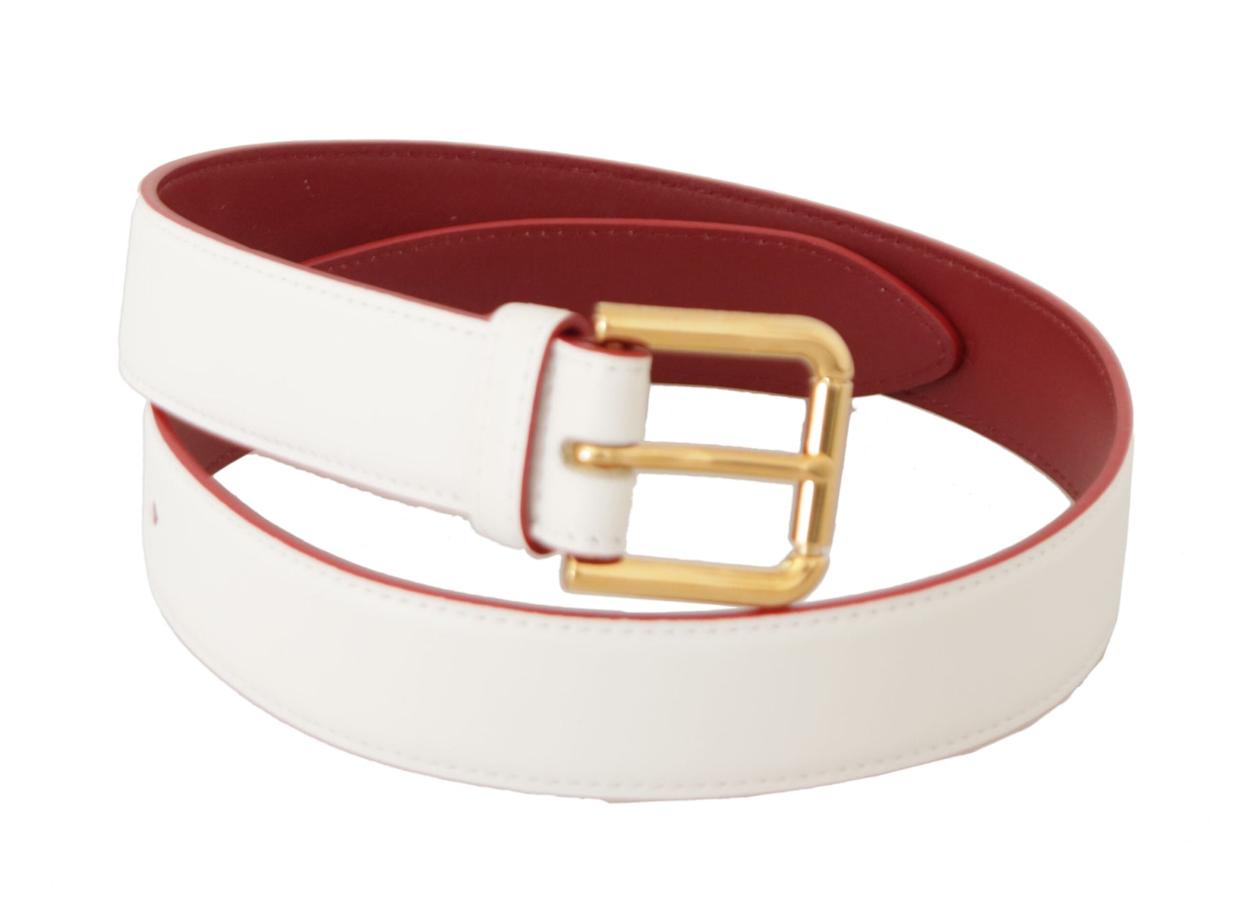 Dolce & Gabbana White Calf Leather Two-Toned Gold Metal Buckle Belt | Regal Royce