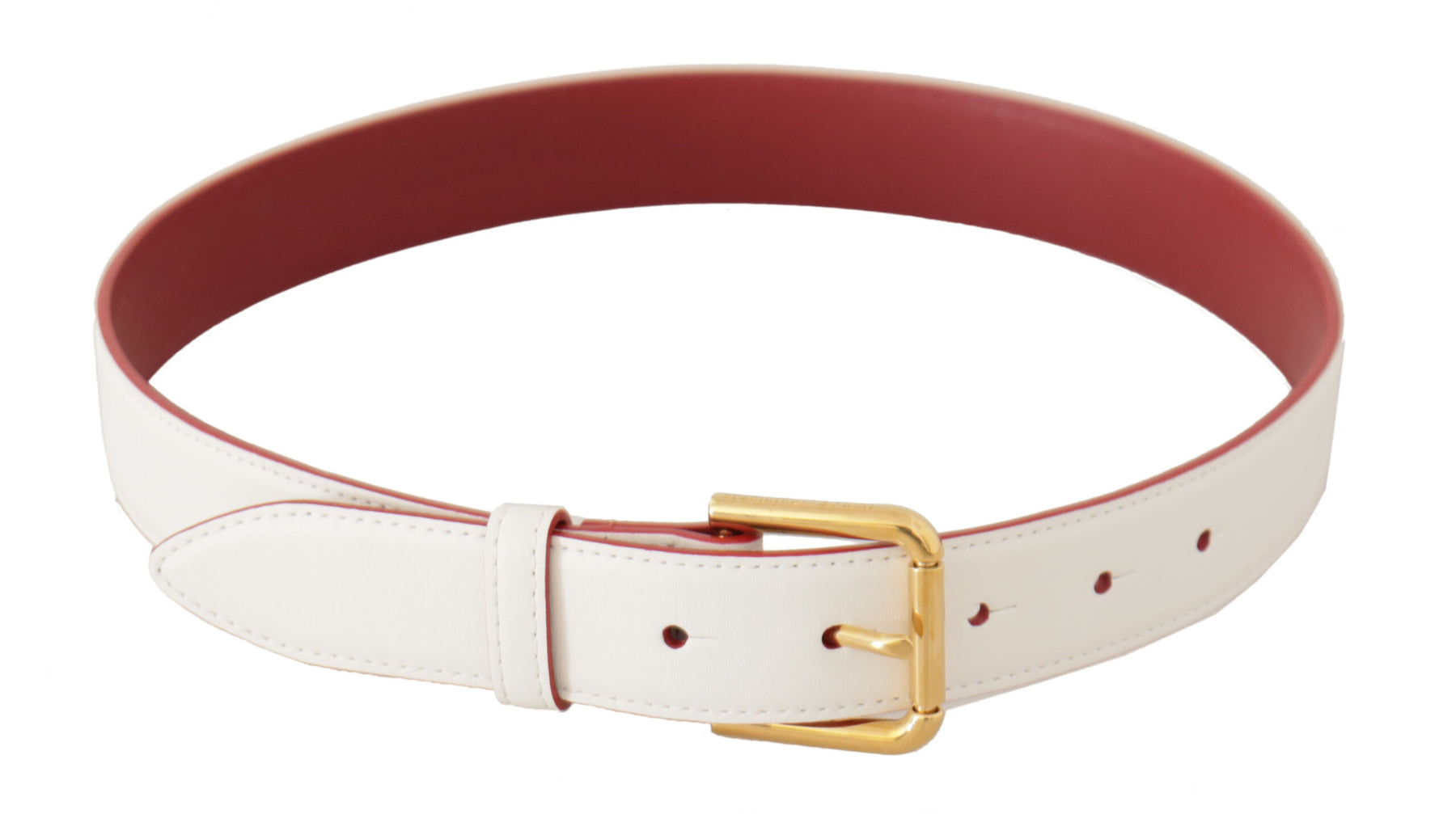 Dolce & Gabbana White Calf Leather Two-Toned Gold Metal Buckle Belt | Regal Royce
