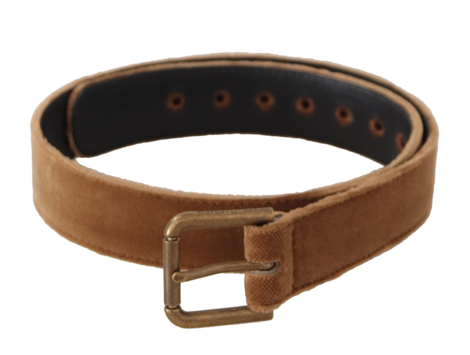 Dolce & Gabbana Brown Velvet Bronze Vintage Logo Metal Buckle Belt | Regal Royce