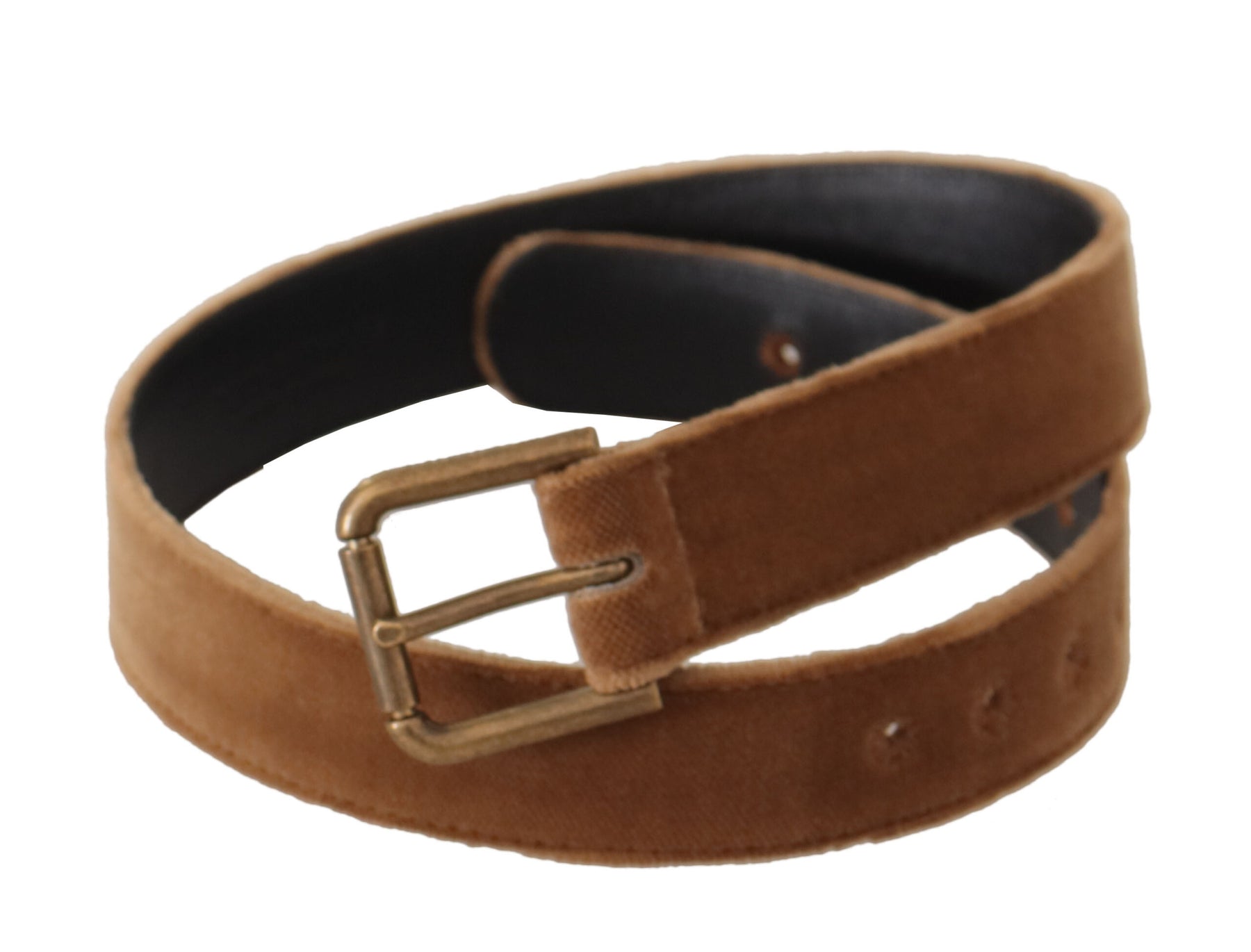 Dolce & Gabbana Brown Velvet Bronze Vintage Logo Metal Buckle Belt | Regal Royce