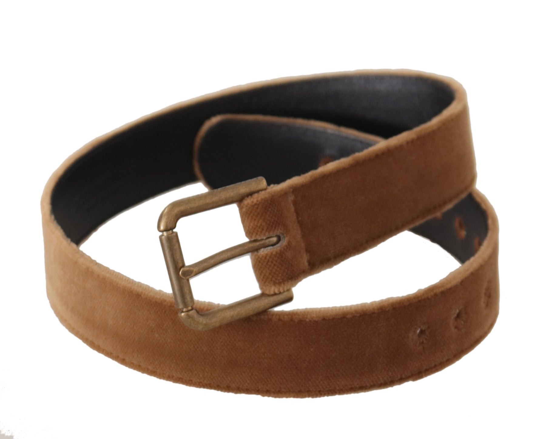 Dolce & Gabbana Brown Velvet Bronze Vintage Logo Metal Buckle Belt | Regal Royce