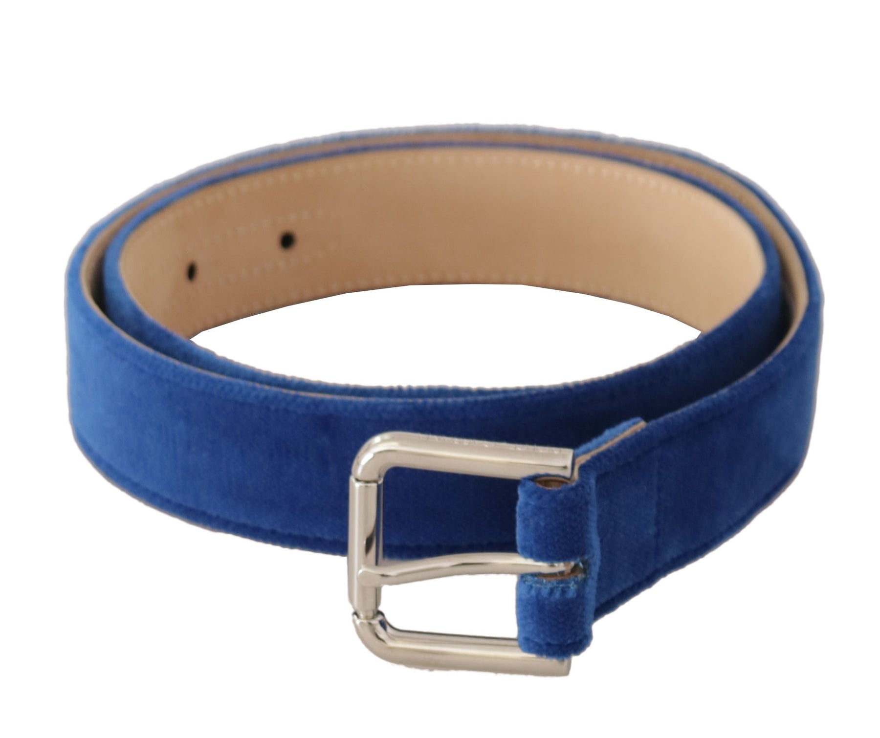 Dolce & Gabbana Blue Velvet Silver Logo Engraved Metal Buckle Belt | Regal Royce