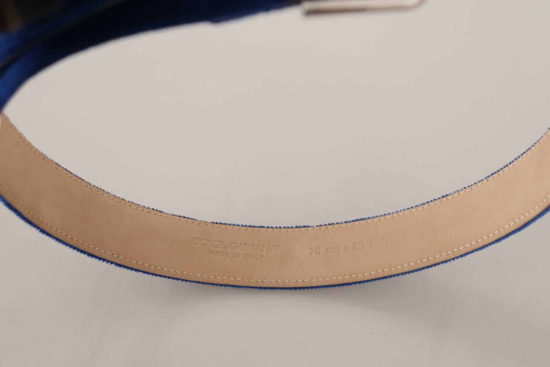 Dolce & Gabbana Blue Velvet Silver Logo Engraved Metal Buckle Belt | Regal Royce