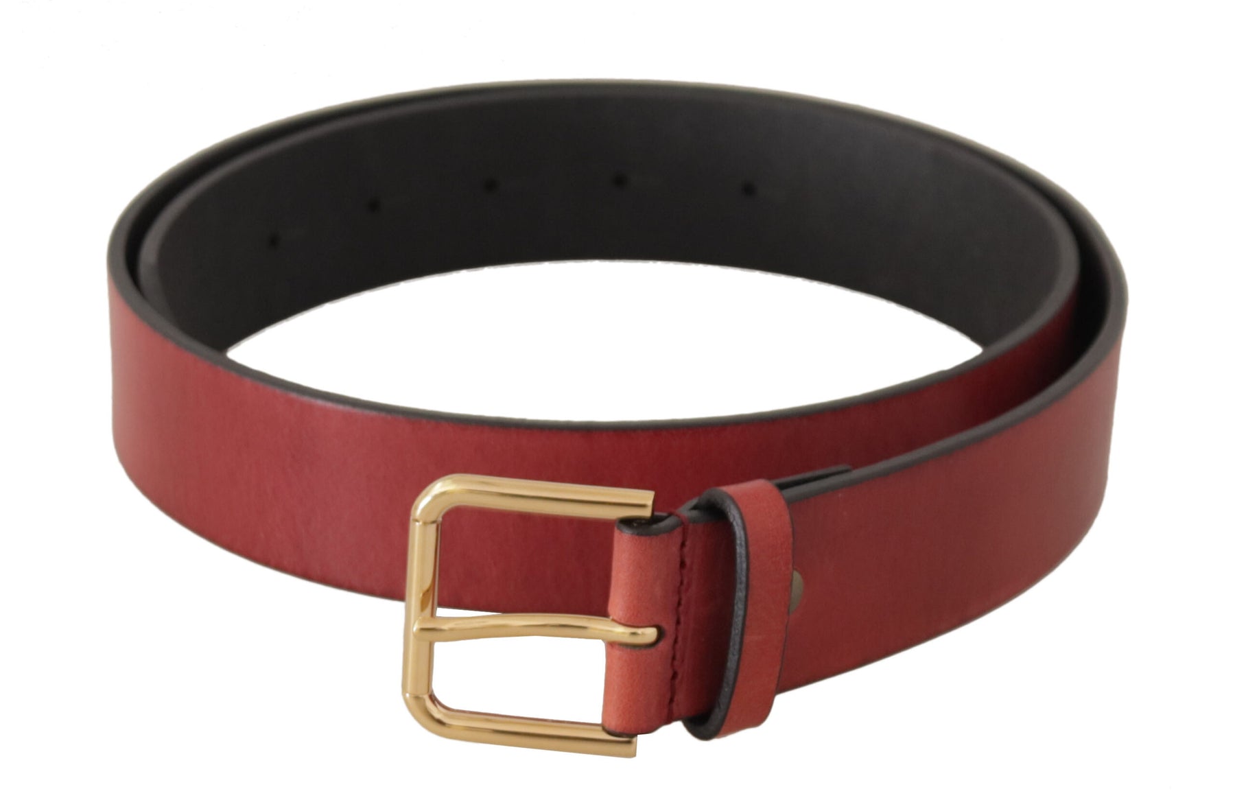 Dolce & Gabbana Red Leather Gold Logo Engraved Metal Buckle Belt | Regal Royce