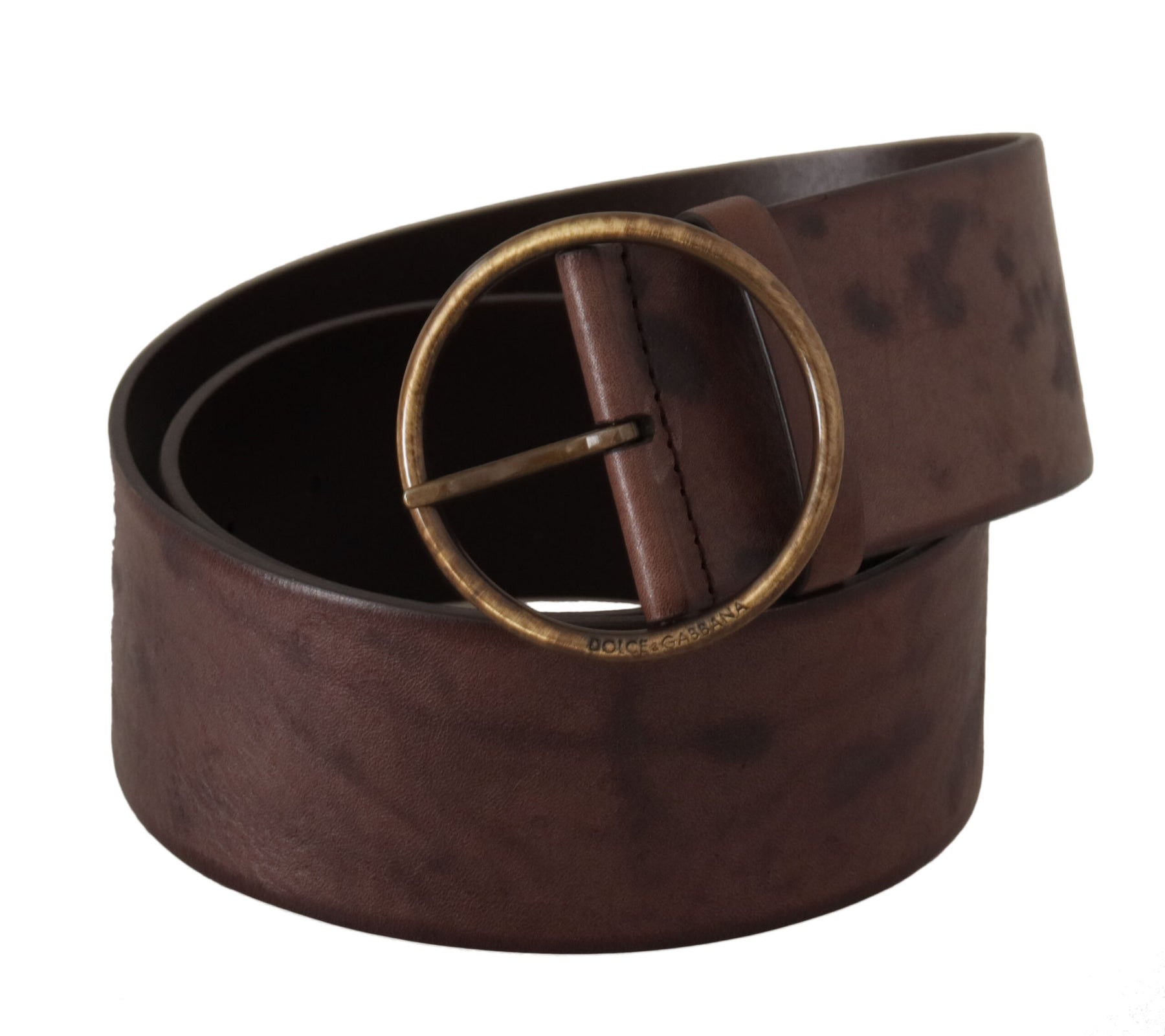 Dolce & Gabbana Dark Brown Wide Calf Leather Logo Round Buckle Belt | Regal Royce