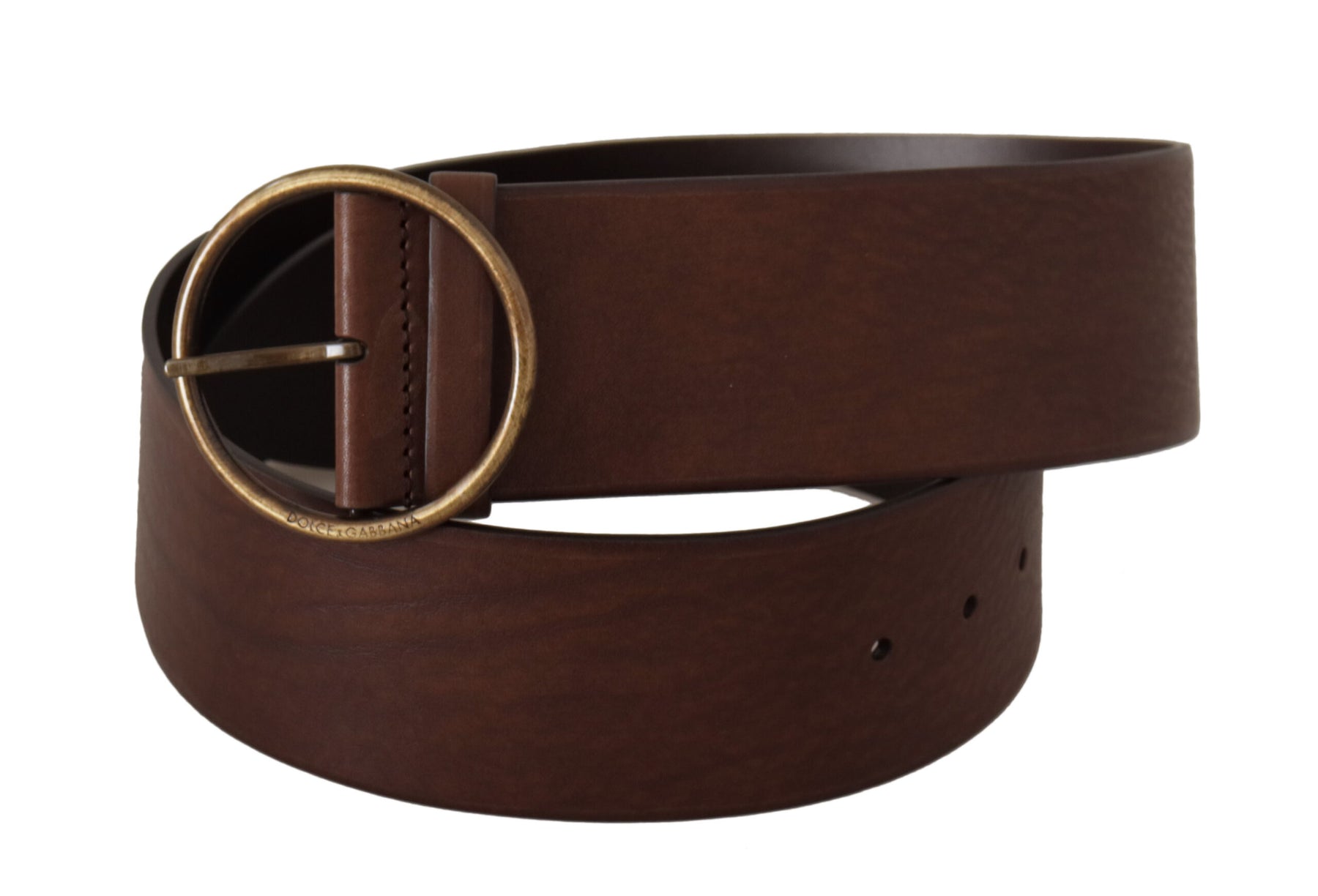 Dolce & Gabbana Brown Leather Wide Waist Logo Metal Round Buckle Belt | Regal Royce
