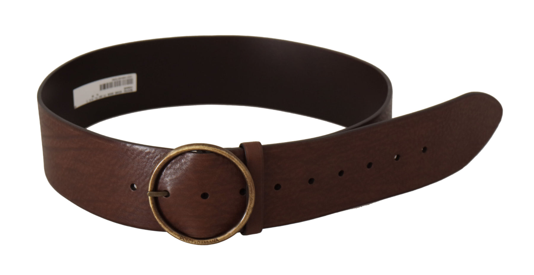 Dolce & Gabbana Brown Leather Wide Waist Logo Metal Round Buckle Belt | Regal Royce