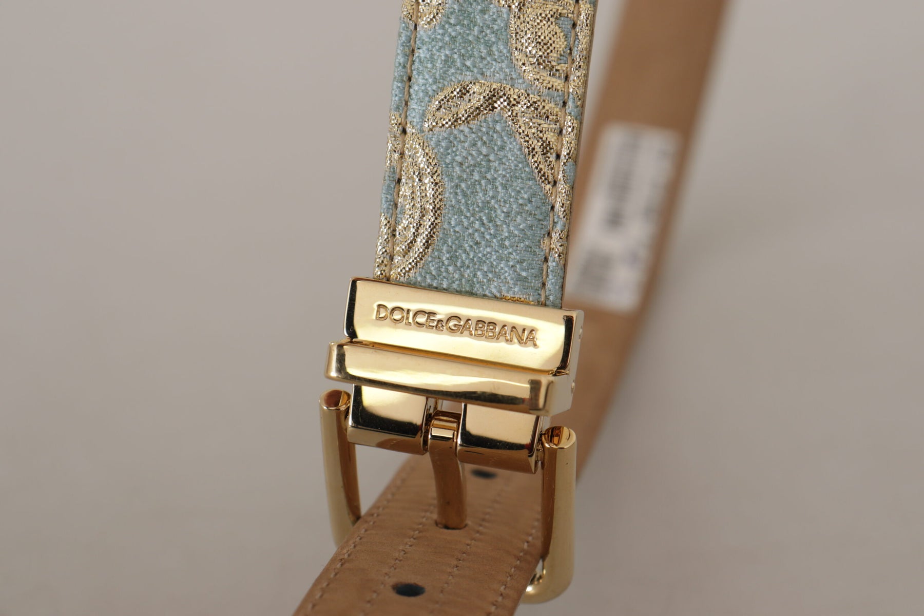 Dolce & Gabbana Blue Leather Jacquard Embossed Gold Metal Buckle Belt | Regal Royce