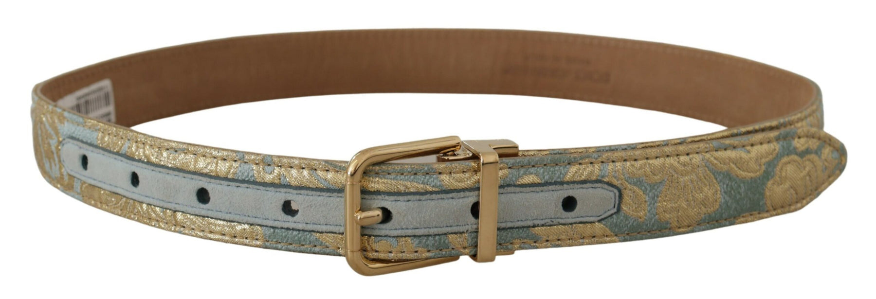 Dolce & Gabbana Blue Leather Jacquard Embossed Gold Metal Buckle Belt | Regal Royce