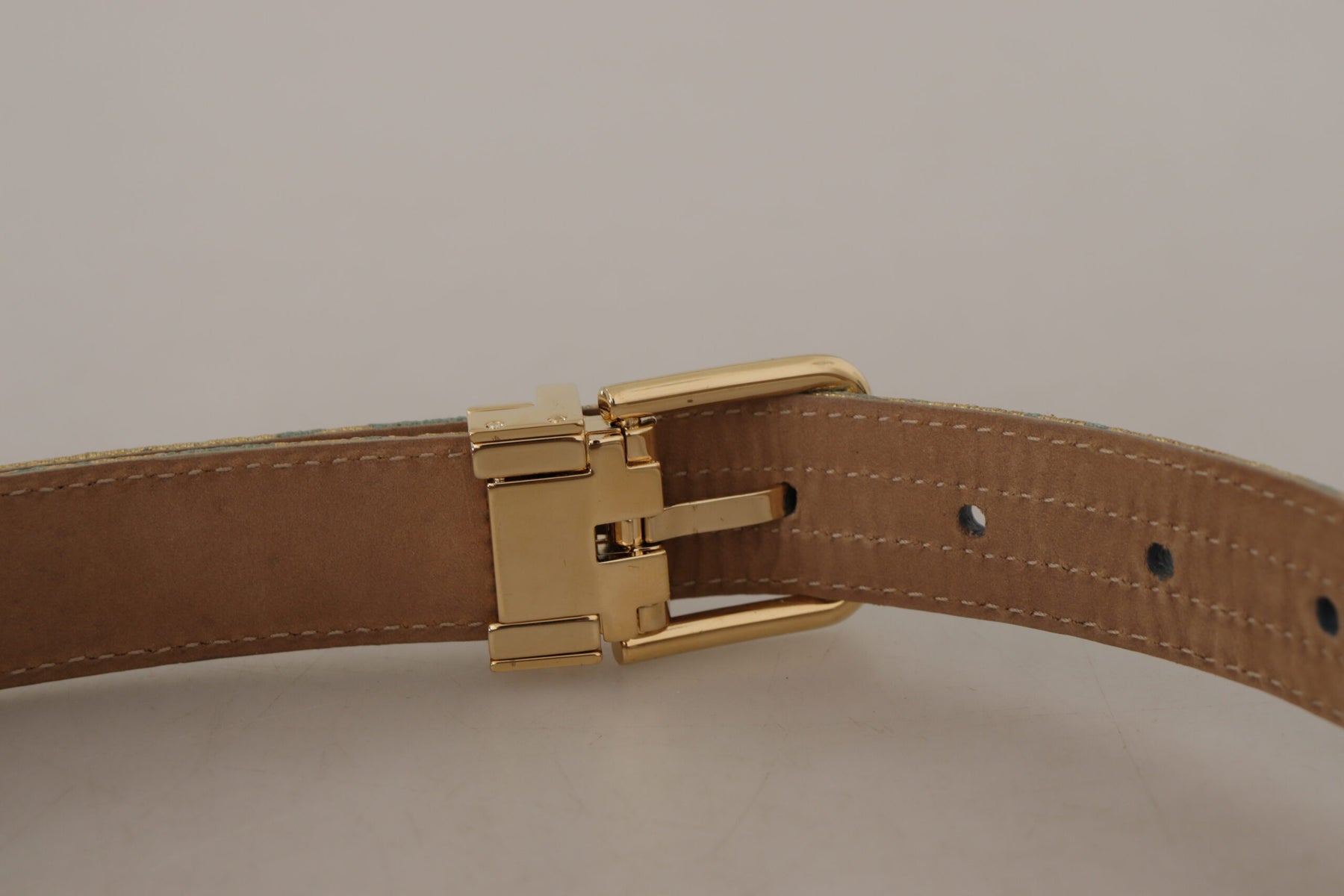Dolce & Gabbana Blue Leather Jacquard Embossed Gold Metal Buckle Belt | Regal Royce
