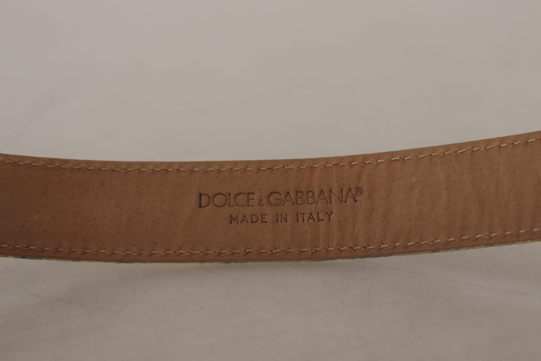 Dolce & Gabbana Blue Leather Jacquard Embossed Gold Metal Buckle Belt | Regal Royce