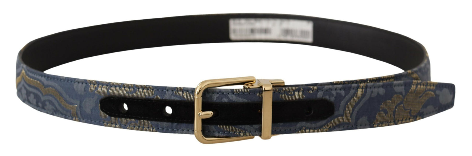 Dolce & Gabbana Navy Blue Jacquard Gold Tone Logo Metal Buckle Belt | Regal Royce