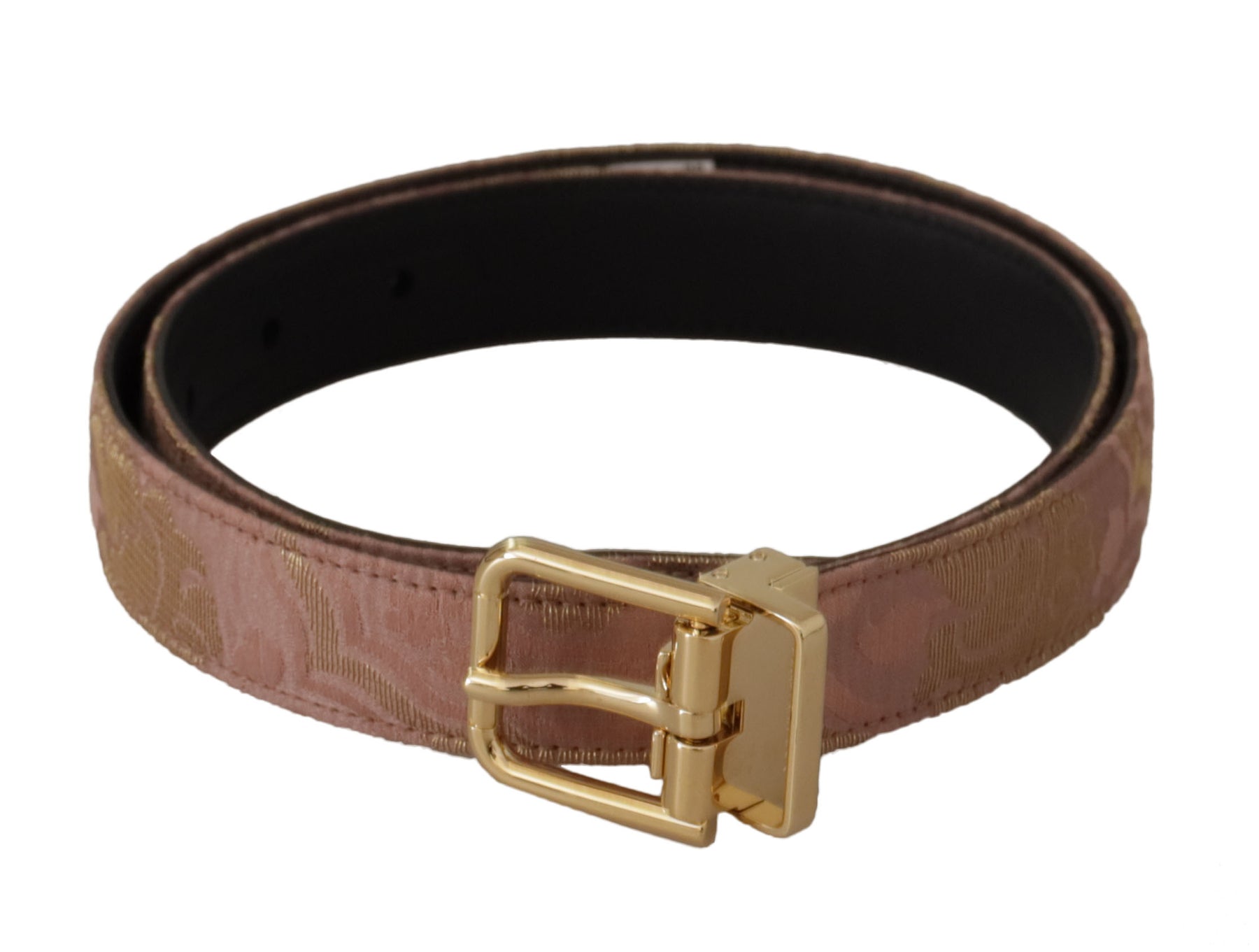 Dolce & Gabbana Rose Gold Leather Logo Engraved Metal Buckle Belt | Regal Royce
