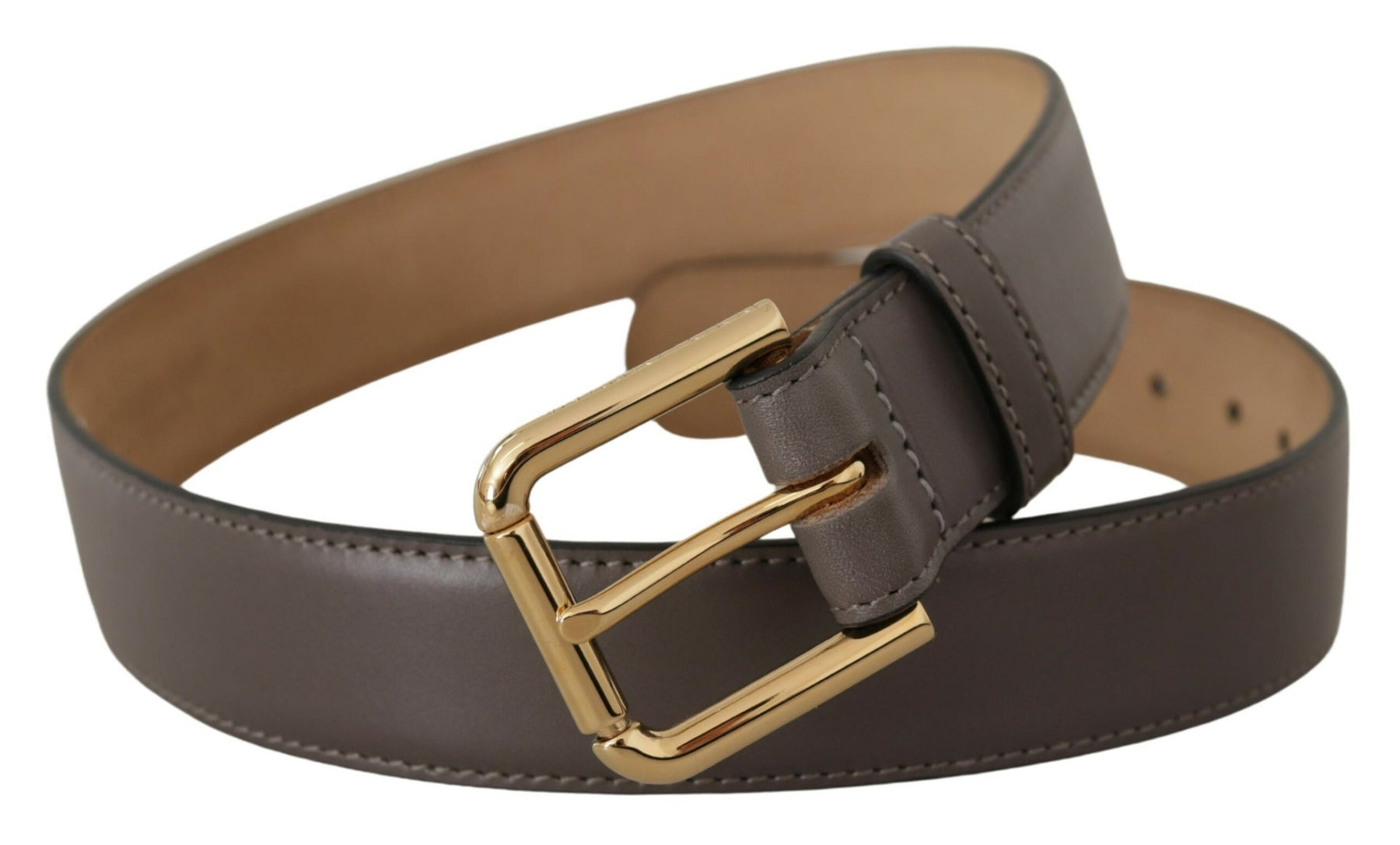 Dolce & Gabbana Gray Calfskin Leather Gold Metal Logo Buckle Belt | Regal Royce