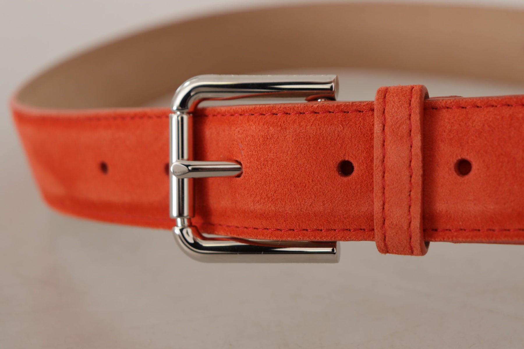 Dolce & Gabbana Orange Leather Suede Silver Logo Metal Buckle Belt | Regal Royce