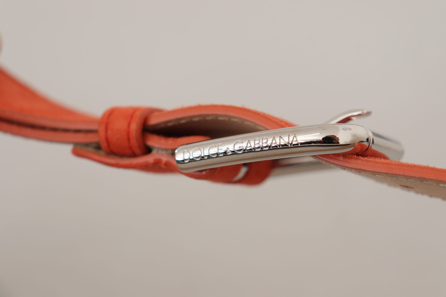 Dolce & Gabbana Orange Leather Suede Silver Logo Metal Buckle Belt | Regal Royce