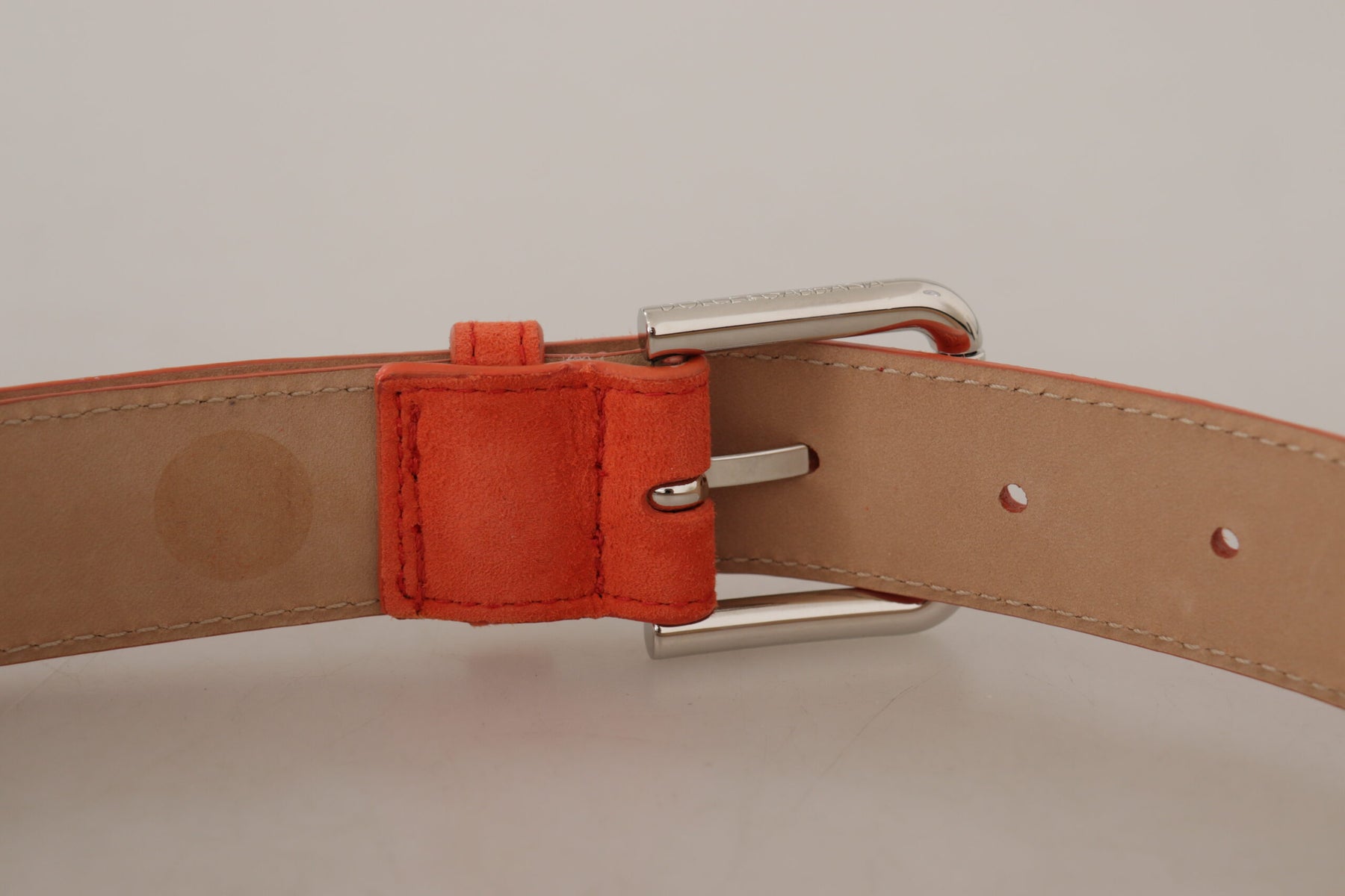 Dolce & Gabbana Orange Leather Suede Silver Logo Metal Buckle Belt | Regal Royce