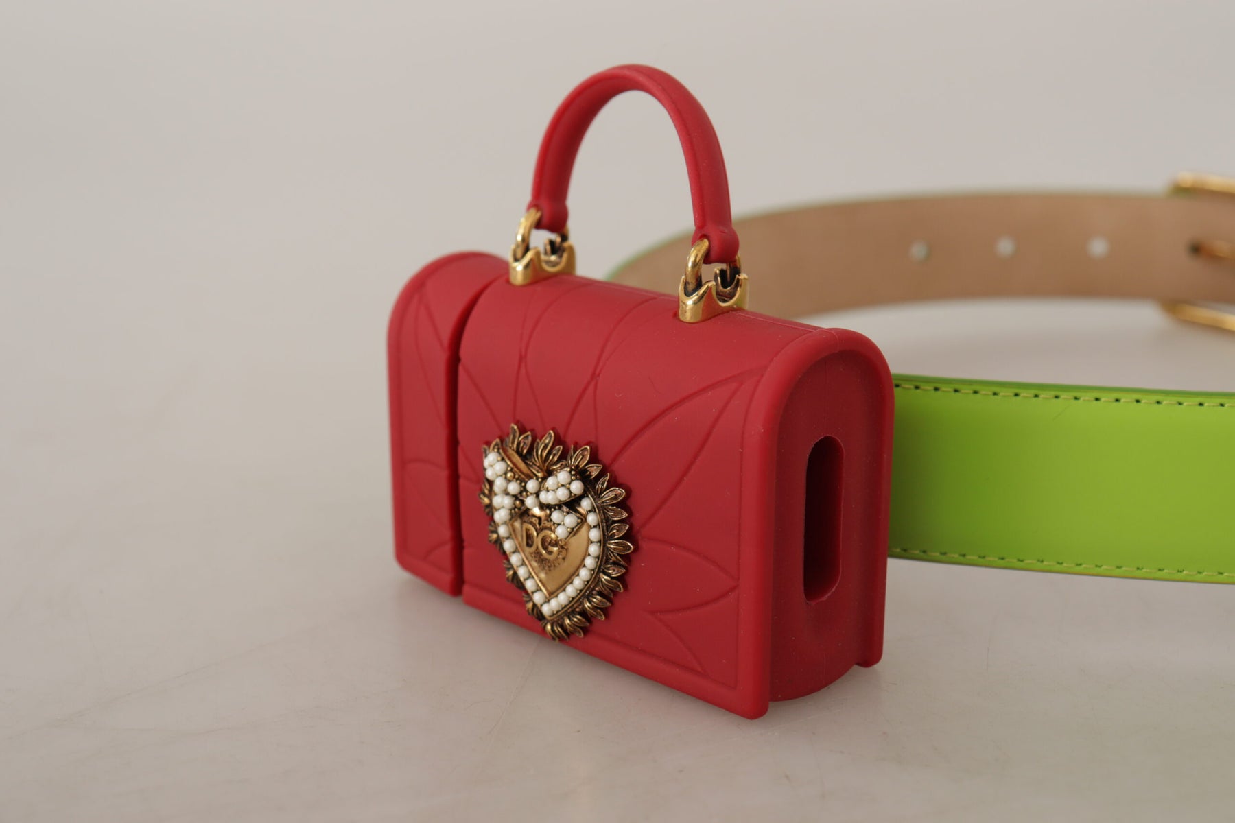 Dolce & Gabbana Green Leather Devotion Heart Micro Bag Headphones Belt | Regal Royce