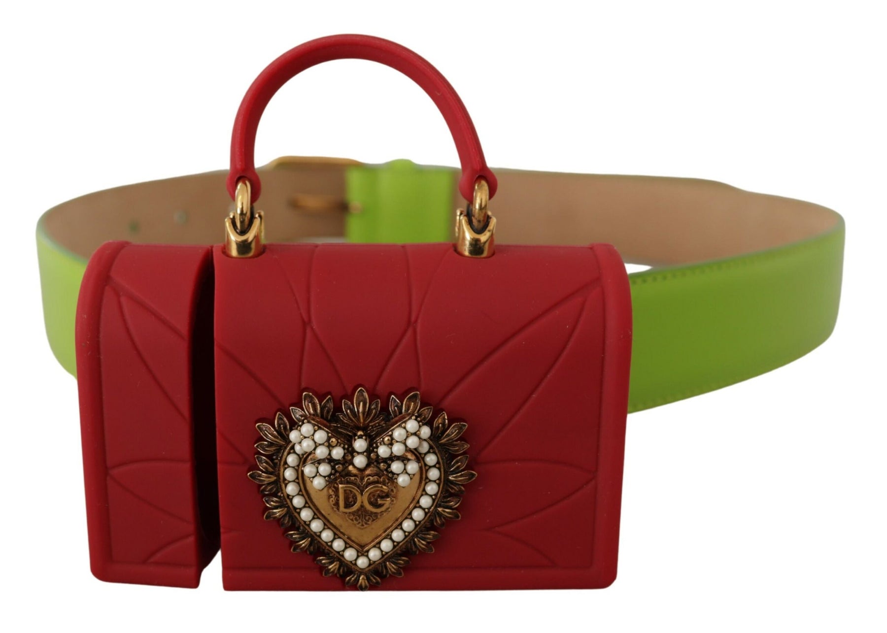 Dolce & Gabbana Green Leather Devotion Heart Micro Bag Headphones Belt | Regal Royce