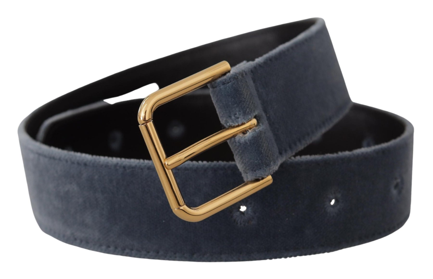 Dolce & Gabbana Navy Blue Velvet Gold Metal Logo Waist Buckle Belt | Regal Royce
