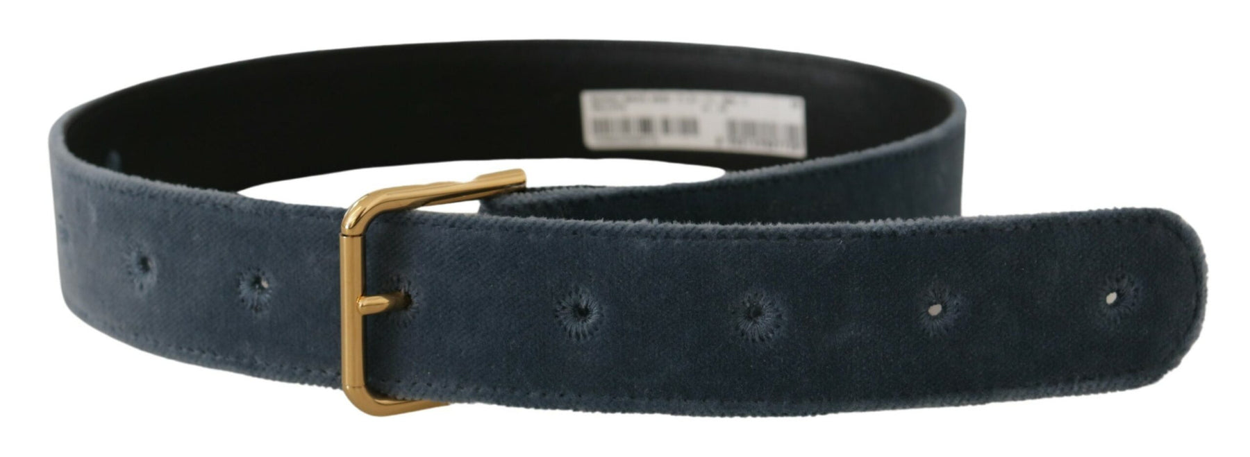 Dolce & Gabbana Navy Blue Velvet Gold Metal Logo Waist Buckle Belt | Regal Royce