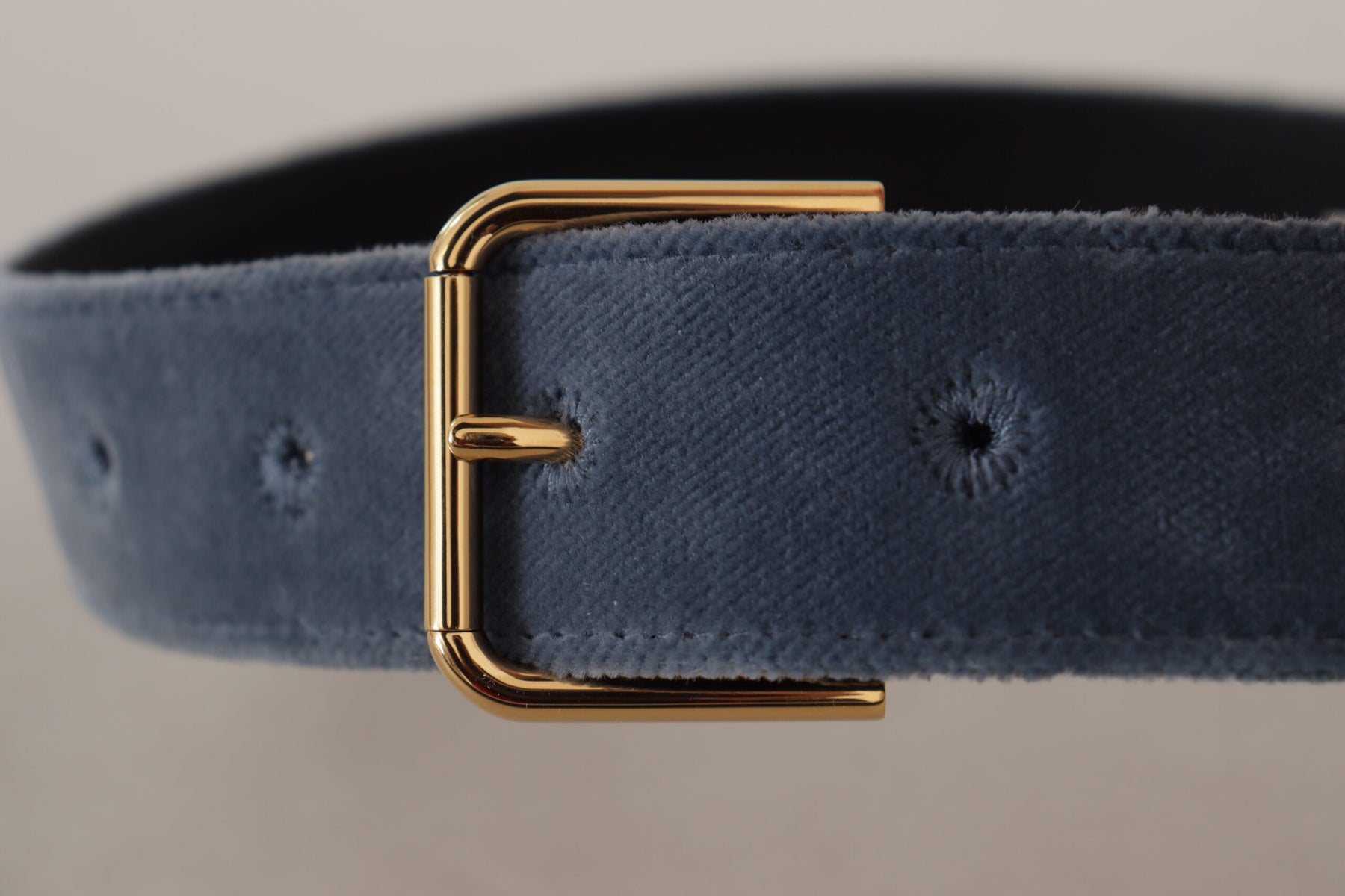 Dolce & Gabbana Navy Blue Velvet Gold Metal Logo Waist Buckle Belt | Regal Royce