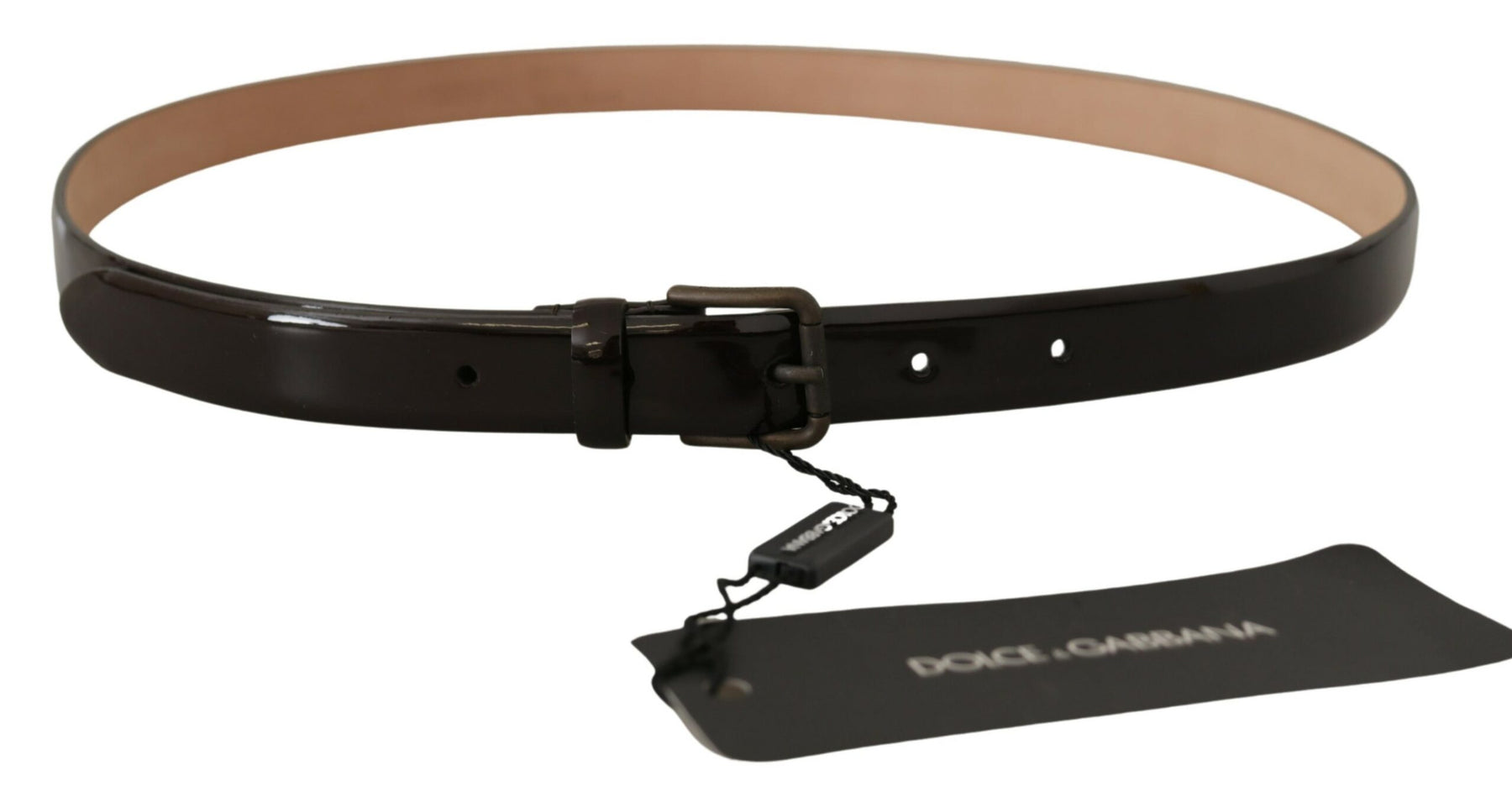 Dolce & Gabbana Black Patent Leather Logo Metal Waist Buckle Belt | Regal Royce